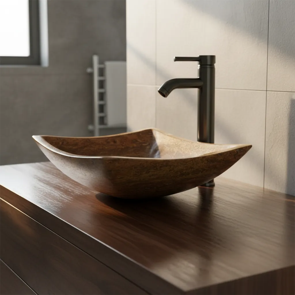 Lavabo Pañuelo de Mármol Rojo Travertino 36×28 cm